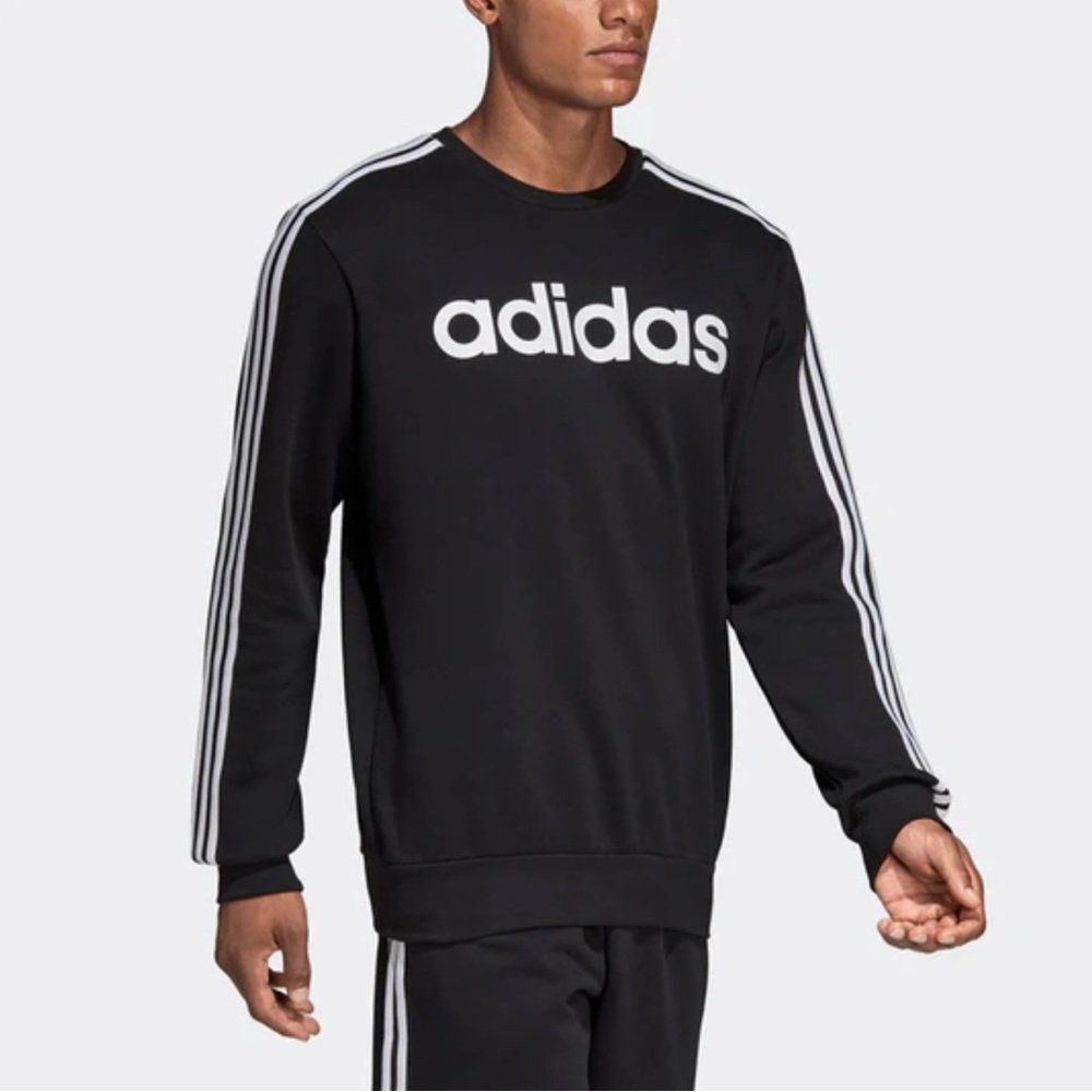 Adidas E 3S Crew FL Round-neck Sweater Unisex Black/White DQ3084 Size Large - Picture 4 of 15